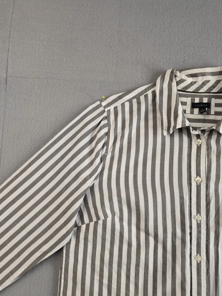 Talbots Women Top L White Gray Striped Long Sleeve Collared Button-down Outdoor - Image 2 of 4