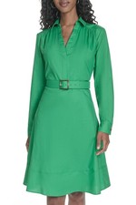 Calvin Klein Womens V-Neck Long-Sleeve A-Line Dress 6 Fern - NWT $159
