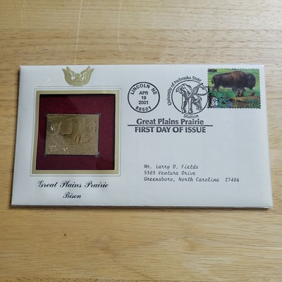 #ad #ad Great Plains Prairie Bison 22kt Gold Replica Stamp 1st Day w card $8.00