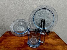TIARA GLASSWARE CHILD  s Blue MOTHER GOOSE NURSERY RHYME 3 Pc SET Mug Bowl Plate