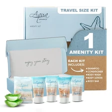 1-Shoppe Aqua Organics Amenity Kit | Boxed Hotel Toiletries Bulk Set | 1 oz S...