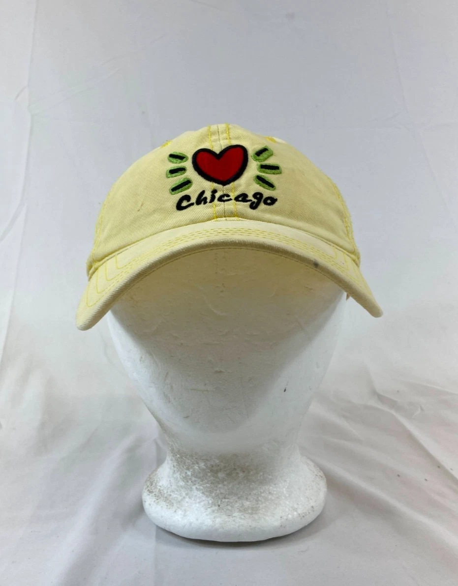 Chicago Baseball Cap Buckleback Hat Heart Yellow Travel Outdoors Adjustable OSFA