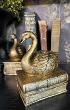 PAIR Antique-Gold Art Deco Swan On Vintage Books Bookends Swans Shelf Book Ends