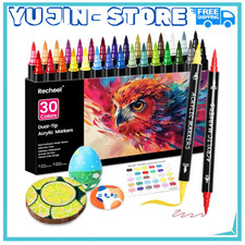 30 Colors Acrylic Paint Markers, Dual Tip Fine and Brush Tips for Detailed Art