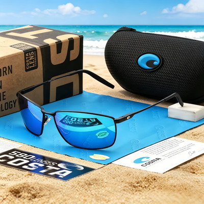 Costa Del Mar Turret Black Frame Blue Mirror Polarized 580P Sunglasses
