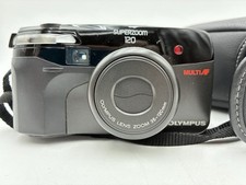 Olympus Superzoom 120 35mm Film Point Shoot Camera Black w Olympus Case Vtg