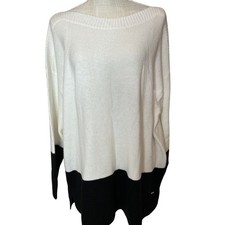 DKNY Womens XL White Black Colorblock Sweater Pullover Long Sleeves Ribbed Hem