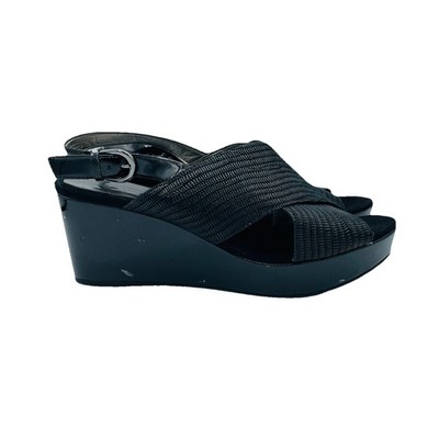 CIRCA Joan & David Shoes Womens Size 9 M Black Leather Wandy Wedge Heels Sandals