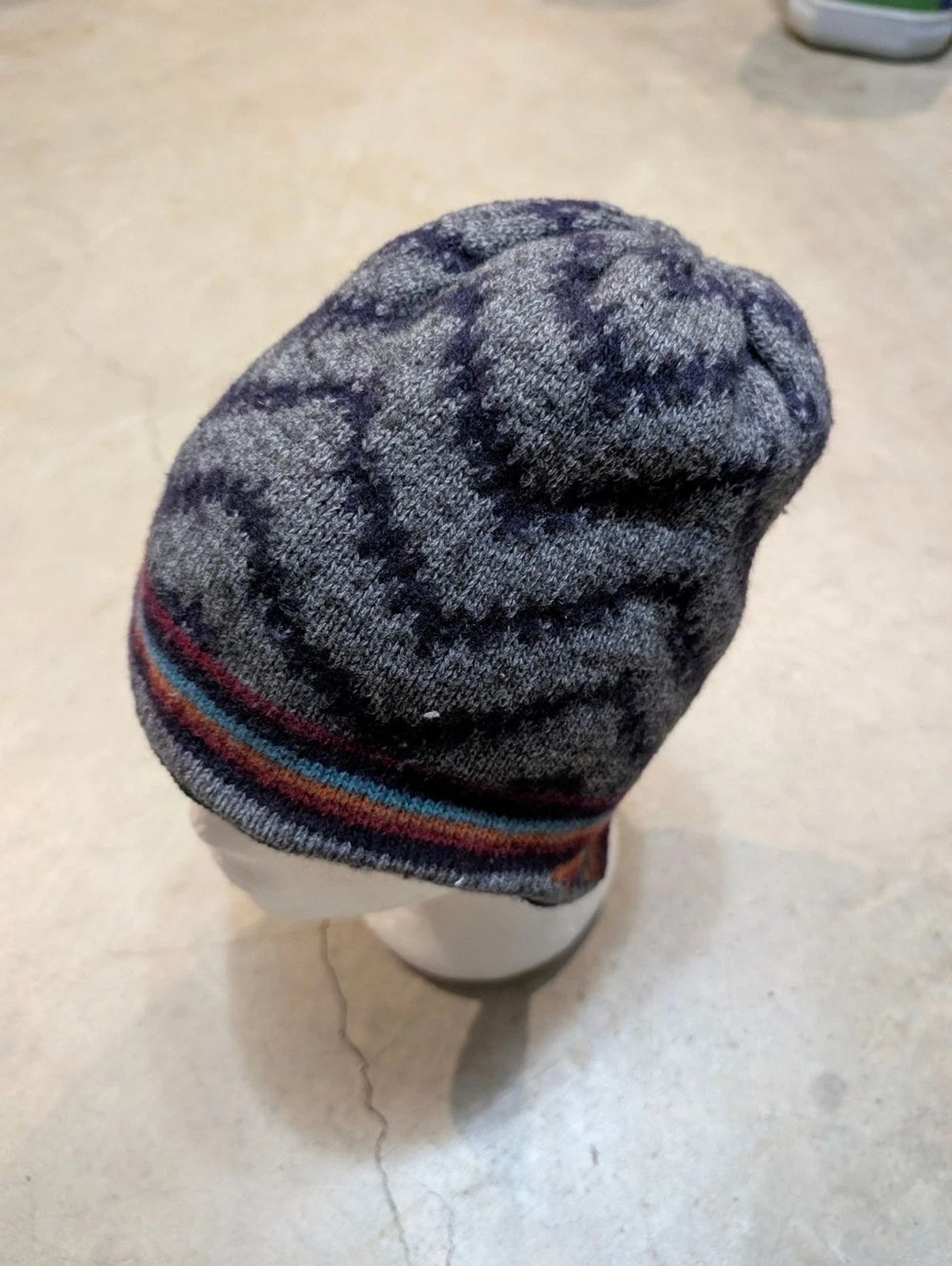 VTG Patagonia Wool Blend Beanie Adult L Striped Gray Fleece Lined