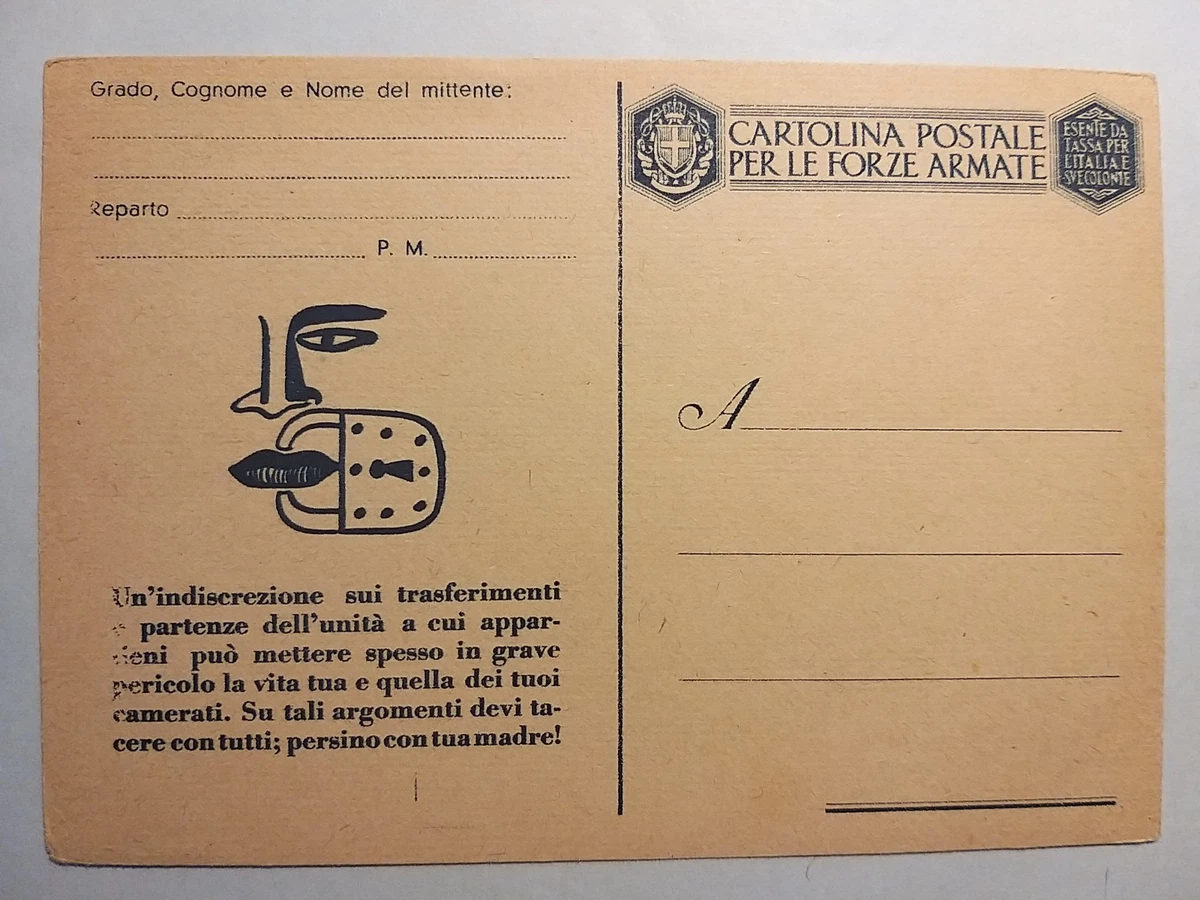 CARTOLINA POSTALE PER le Forze Armate posta militare 134 da Eritrea a