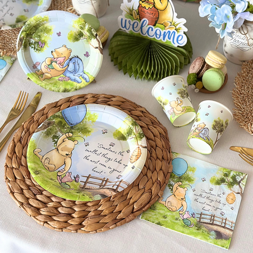 Winnie the Pooh Baby Shower Decorations Set – Plates, Cups, Napkins & Tablecloth - Picture 6 of 9