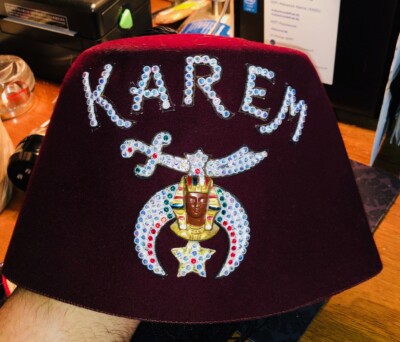 Shriner's Jeweled Fez Nabbar Quard Hat Cap Bullion Crystals Rhinestones #V