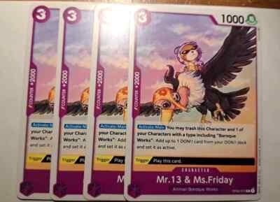 4x OP04-073 MR.13 MS. FRIDAY One Piece Card Game Kingdoms of Intrigue Playset NM