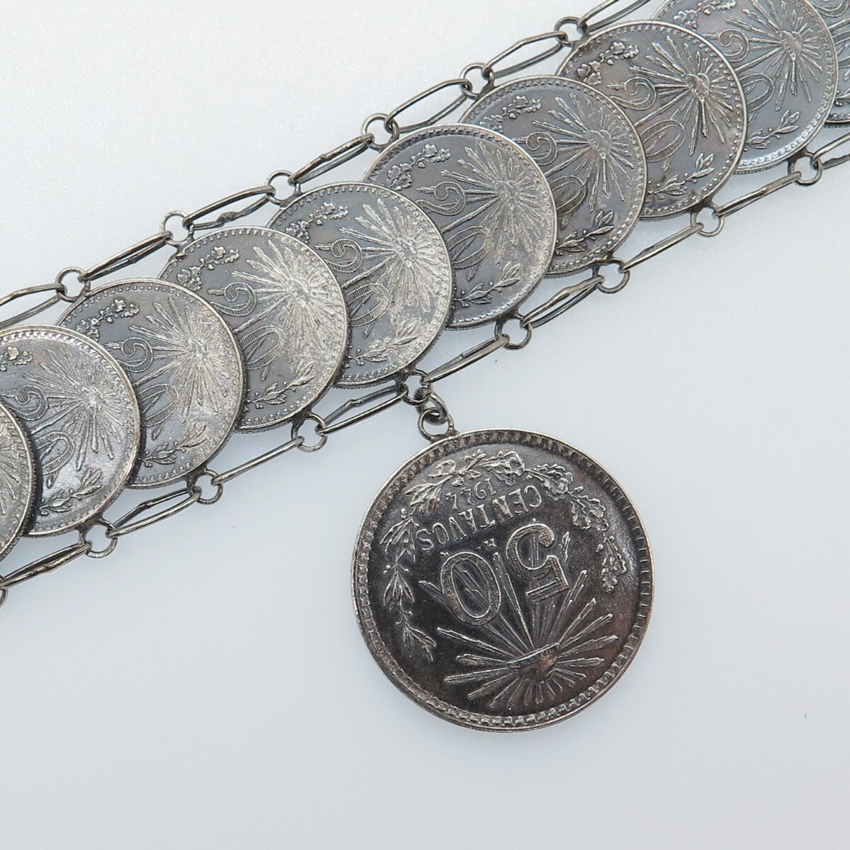 Bracelet argent massif mailles creuses années 50's poinçons | Argent