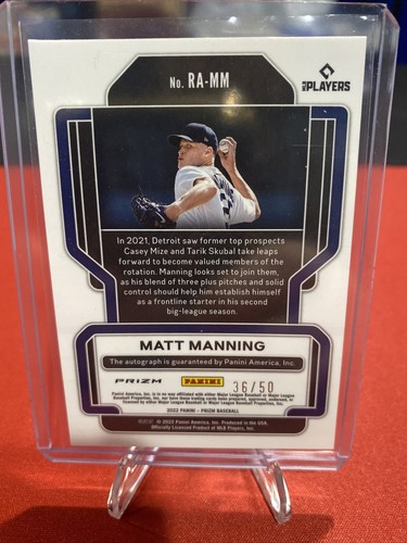 #/50! 🔥2022 Blue Panini Prizm Matt Manning RC Auto Detroit Tigers Rookie - Picture 2 of 2