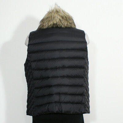 RALPH LAUREN Black Faux Fur Collar Down Quilted Puffer Vest 1X | eBay