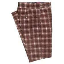 Mens Gurkha Corduroy Trousers 34 Brown Beige Plaid Slim Fit Flat Front Pants