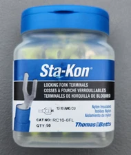 (50 Pk) Thomas & Betts RC10-6FL Sta-Kon Fork Locking Spade Terminal #6