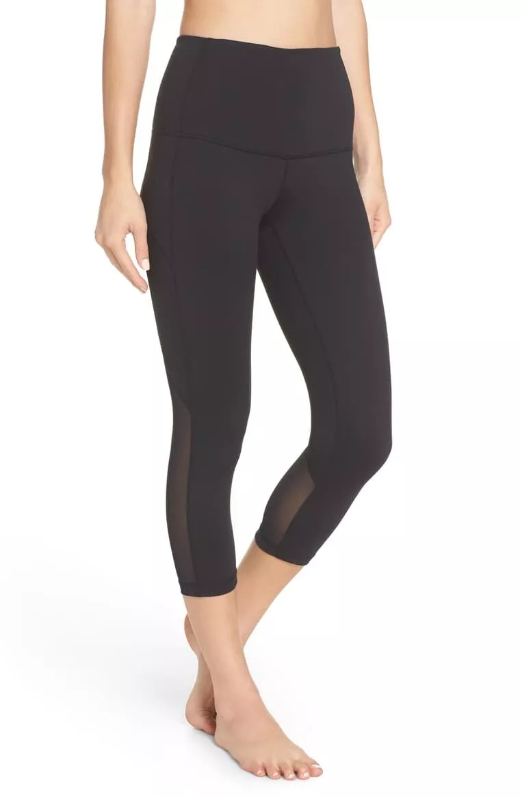 Zella Meditate High Waist Mesh Crop Leggings - Black - Small