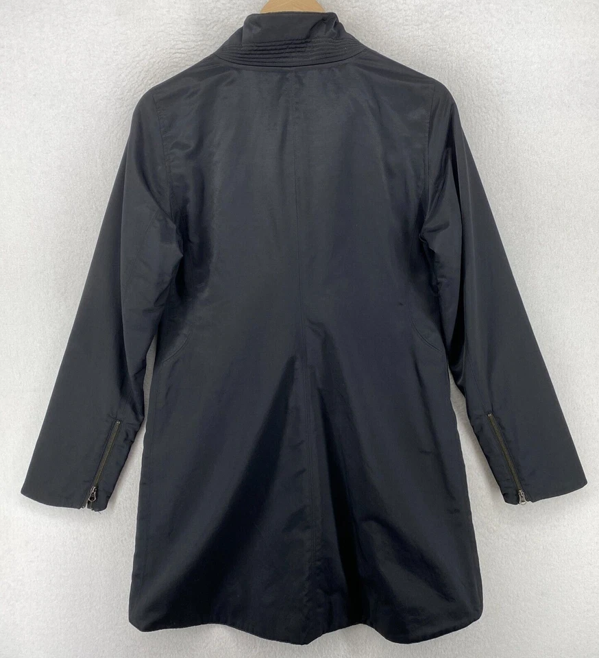Chaqueta EILEEN FISHER XS Algodón Nylon Forrada en Vellón Abrigo Asimétrico Cremallera Moto Negro Foto 3 de 4