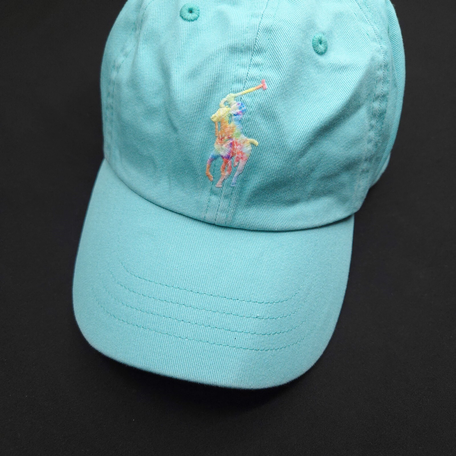 NUOVO! POLO RALPH LAUREN AQUA BLU TIE TINTURA BIG PONY BERRETTO DA BASEBALL CINESE UNISEX