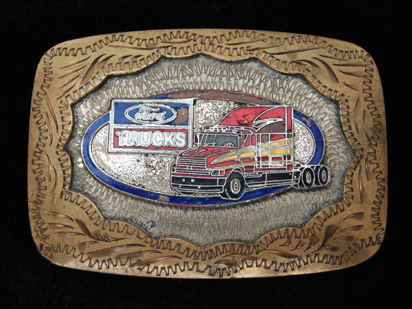 QL03172 VINTAGE 1991 **FORD TRUCKS (SEMI-TRUCKS)** ENGRAVED BELT BUCKLE-image