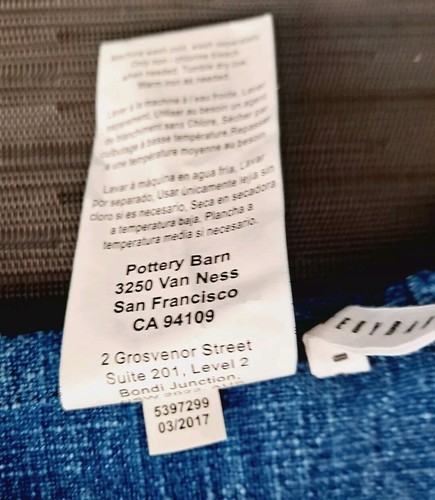 Pottery Barn Blue Fringe Table Runner 22in W x 108in L, India Cotton/Algodon A2 - Picture 8 of 8