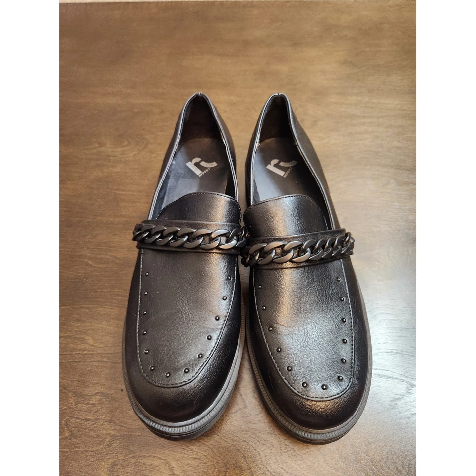 Женские черные кожаные мокасины Report Hayden без застежек коренастые на цепочке плоские размер 11 - Изображение 4 из 4