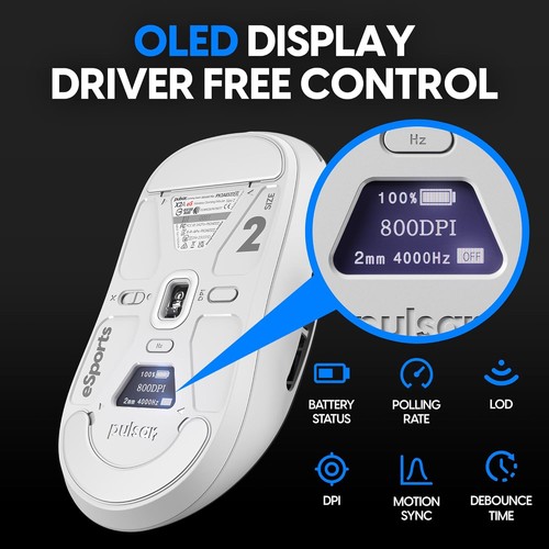 Pulsar X2A eS | Ambidextrous mouse | White | OLED display | Driverless | eSports - 第 4/4 張圖片