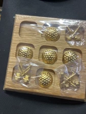 Desk Top Golf Tic Tac Toe Game Gold Metal Golf Ball & Club Pieces Wooden Base 