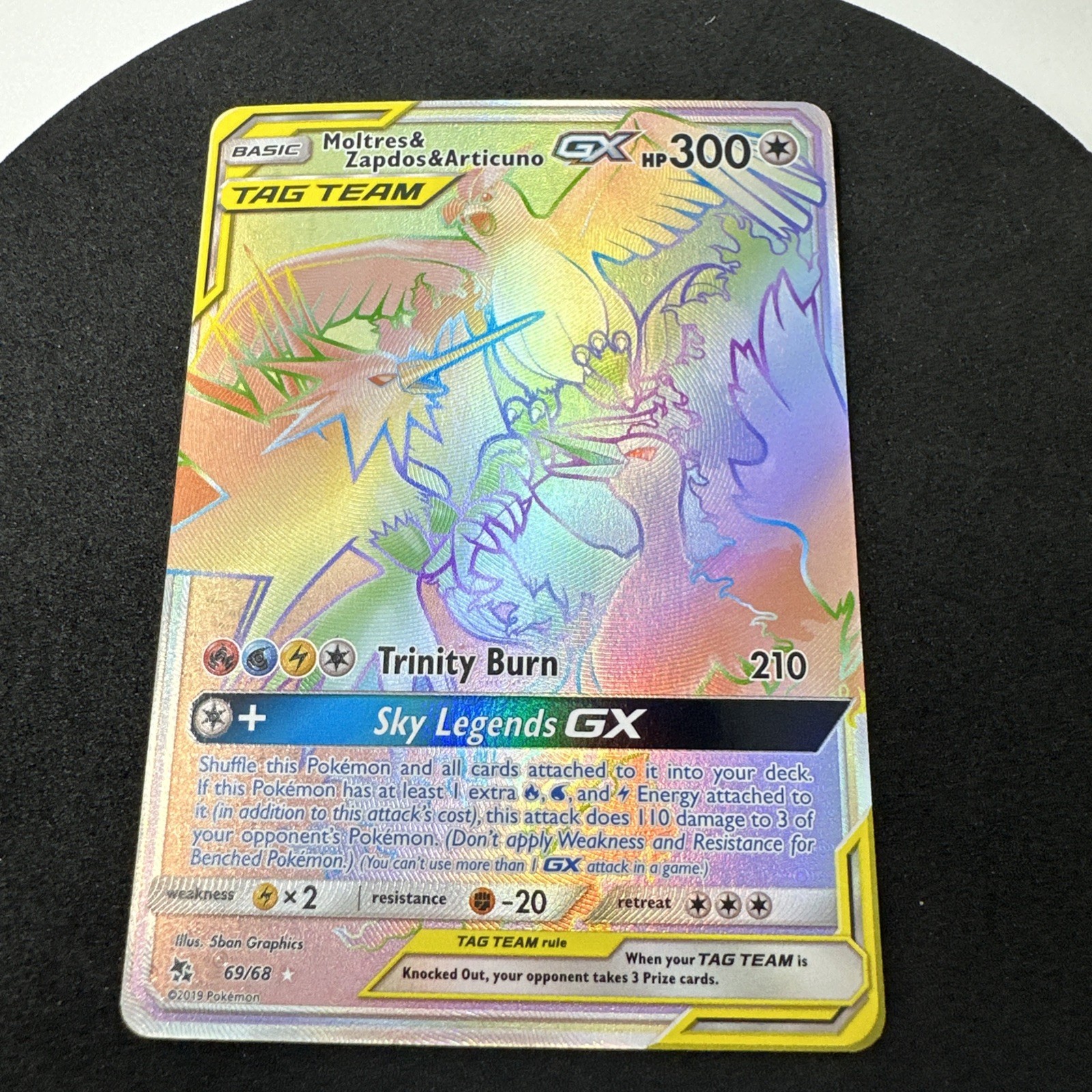 Moltres & Zapdos & Articuno GX 69/68 Rainbow Rare Hidden Fates Pokemon Card