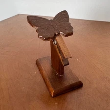 Vintage Wooden Butterfly Note Holder, Midcentury Desk Clip Photo Stand