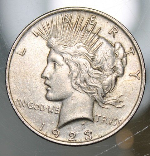 1923 Peace Silver Dollar, Struck Thru Error !! - Picture 3 of 3