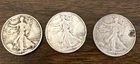 Lot of 3  -  90% Silver Walking Liberty Half Dollars with some Damage