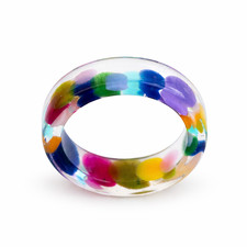 Confetti Resin Ring, Clear Band with Colorful Dots, Handmade Stackable Ring