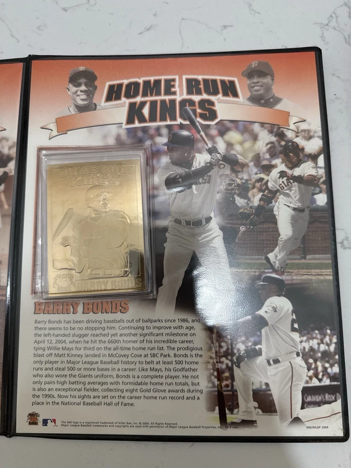 Juego de tarjetas Danbury Mint 2004 Home Run Kings Willie Mays Barry Bonds oro 22kt Foto 3 de 4