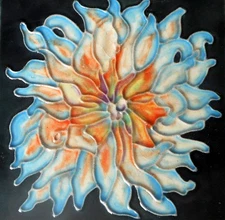 Flower hand painted ceramic art tile coaster 4 x 4 inches with back