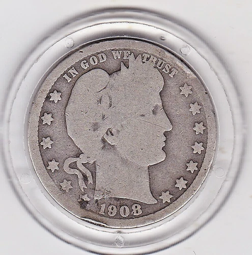 1908  P   Barber  Quarter  (90% Silver)  Coin