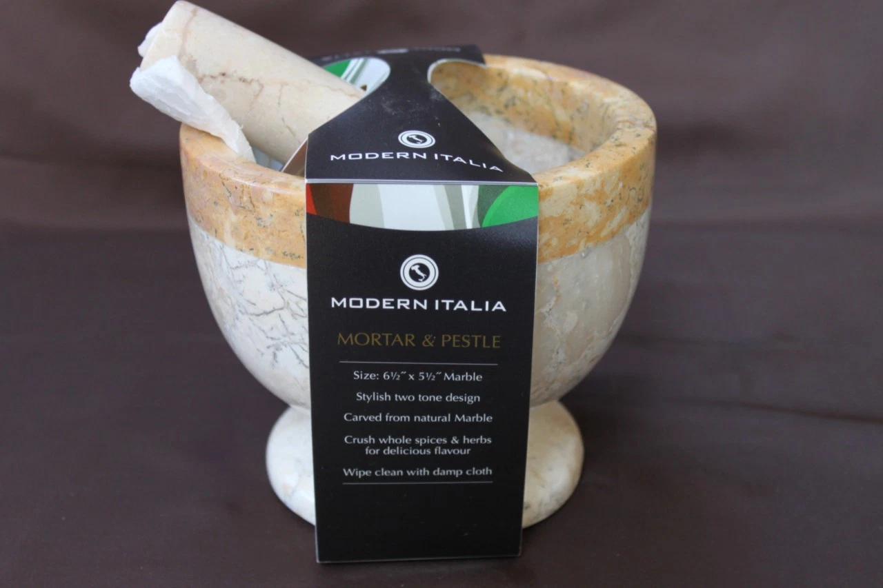 MODERN ITALIA "MORTAR & PESTLE" 2-TONE GENUINE MARBLE - NATURAL/PEACH - 2 PC