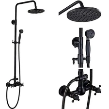 Oil Rubbed Bronze Shower Faucet System Set 8” Rainfall Shower Head Combo Mixer