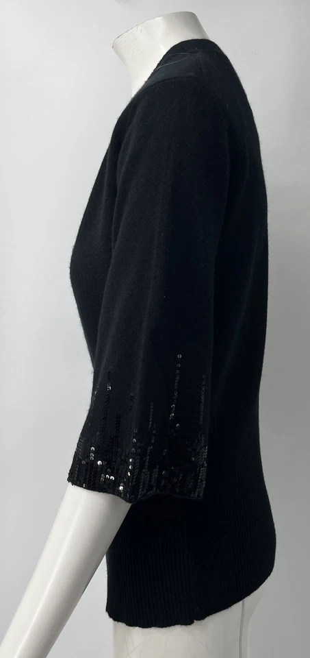 Valentino Vintage Black Cashmere/Wool 3/4 Sleeve Sequin Cardigan sz S - Image 2 of 4