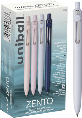 Uni-Ball Zento Gel Ink Rollerball Pens, 12 Black Medium Point