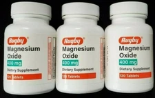 Rugby Magnesium Oxide 400 mg 120 Tablets -3 Pack -Expiration Date 04-2027