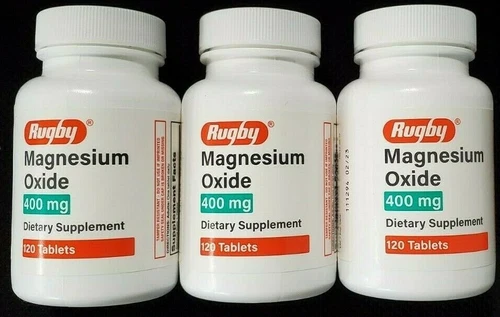 Rugby Magnesium Oxide 400 mg 120 Tablets -3 Pack -Expiration Date 01-2028