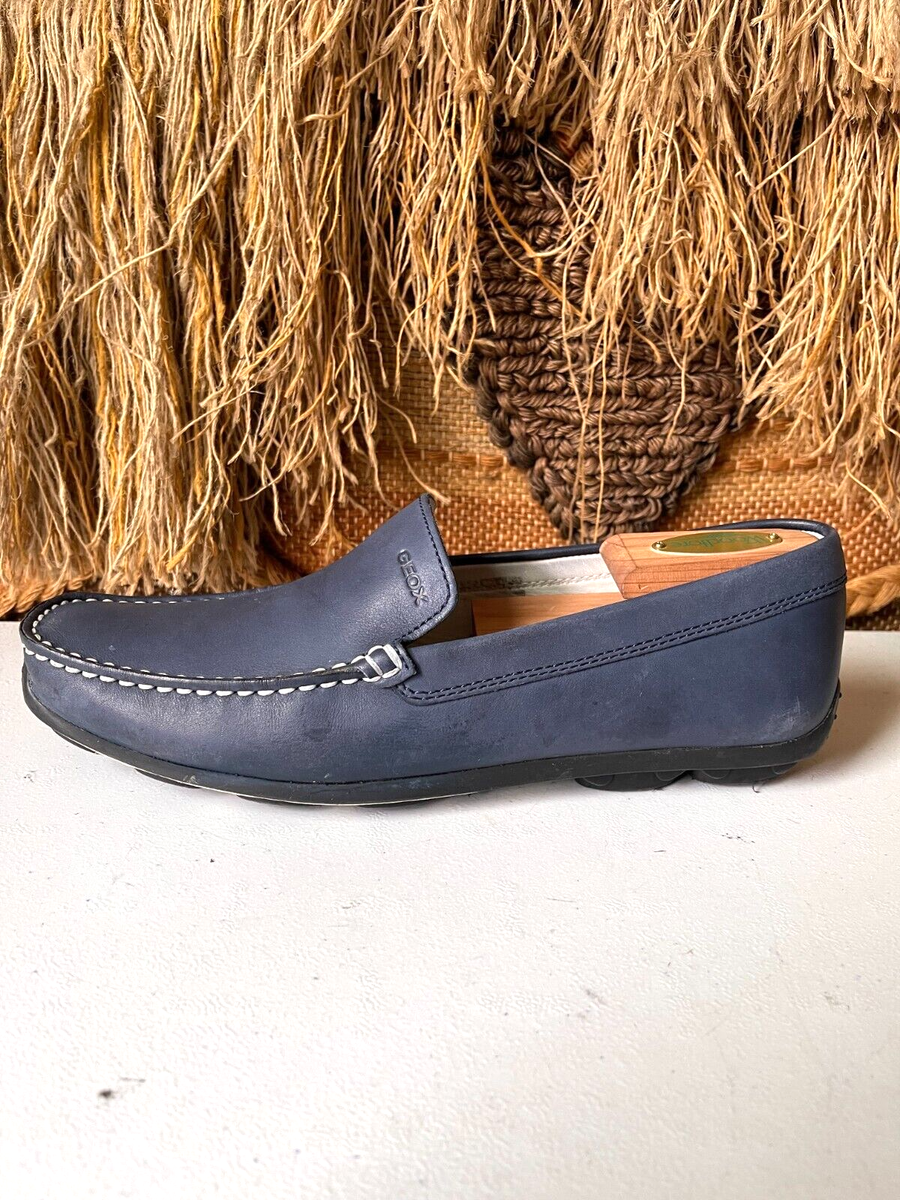 GEOX Respira Navy Blue Leather Men's Moccasins Loafers Shoes sz