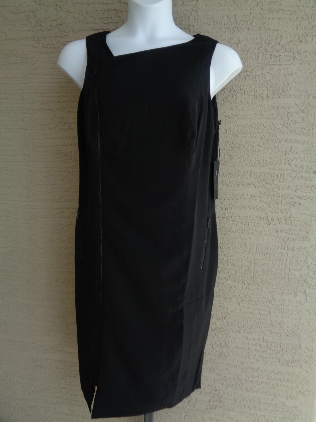 Mynt 1792 Moto 22W Sleeveless Asymmetrical Neck Stretch Crepe Black Msrp $268.