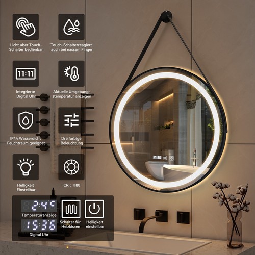 Puluomis 60cm Specchio da Bagno con Illuminazione Touch Screen Antifog Rotondo - Foto 6 di 10