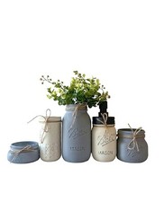 BEAUTIFUL 5 PIECE RUSTIC DISTRESSED MASON JAR BATHROOM SET