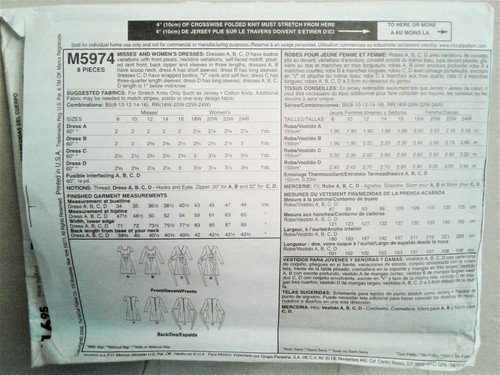 McCalls M5752 M5974/MP358 Knit Wrap Dress Sewing Pattern, 8-16 16-22 18W-24W - Picture 9 of 13