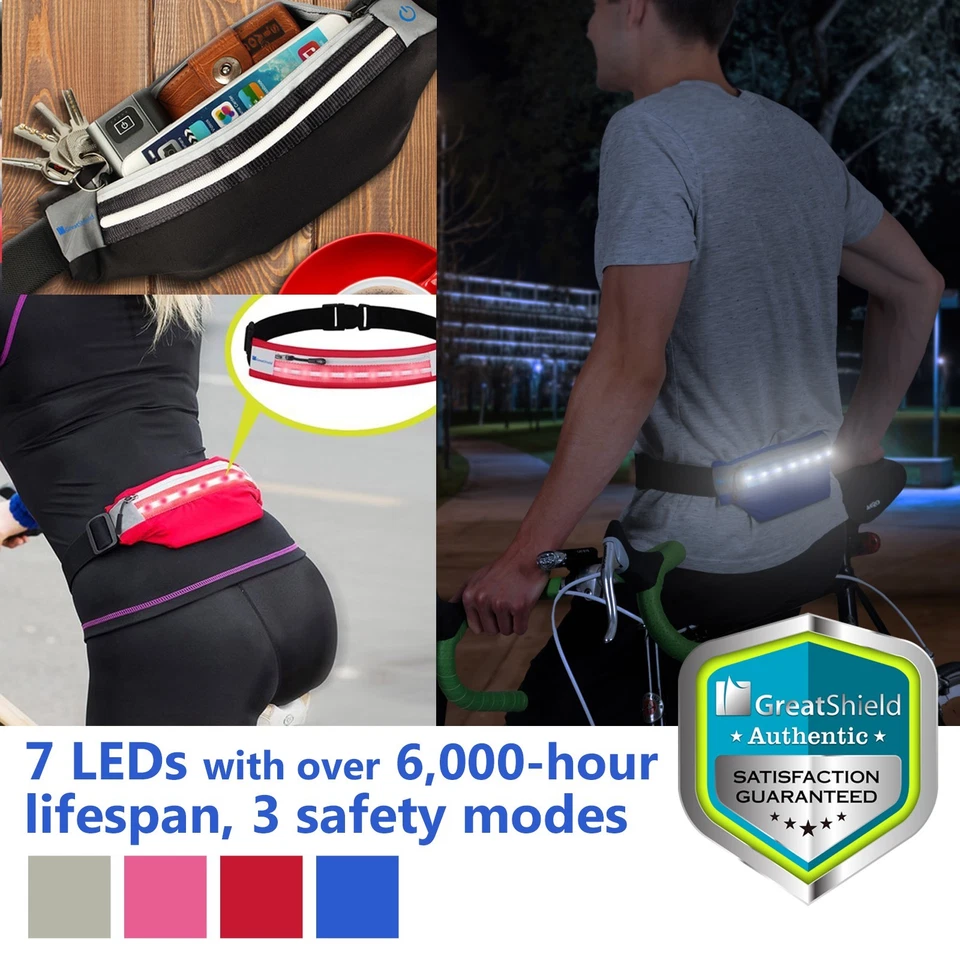 Riñonera deportiva impermeable con luz LED para cinturón bolsa con soporte para teléfono para correr
